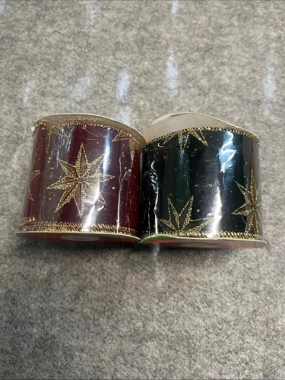 Burgundy and green Ribbon Duo with Gold Star Motif by Jo Anns